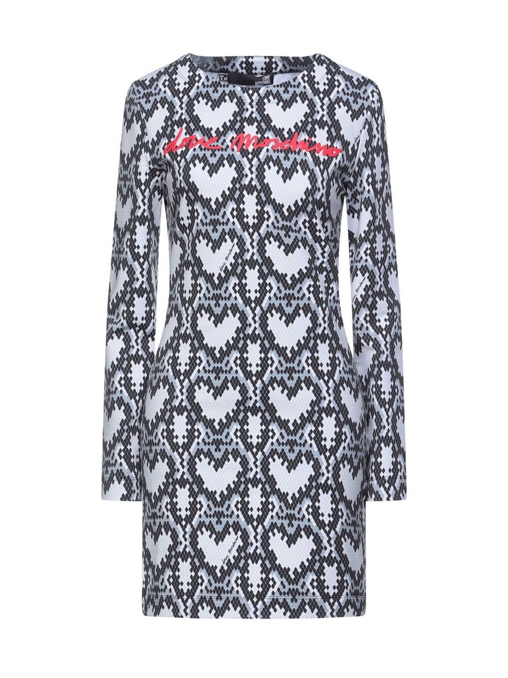 Love Moschino Black & White Heart-Pattern Long-Sleeve Dress with Pink Logo